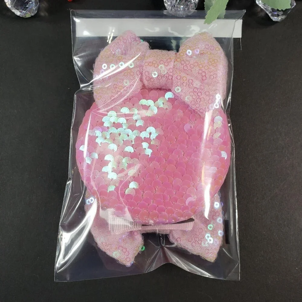 Minnie Mouse Ears Barretts Hair Bow Hair Clips Accessories Pink Sequins